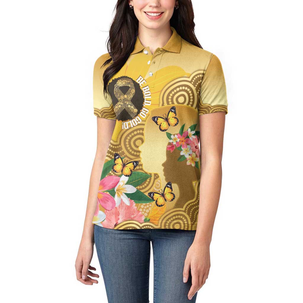 Australia Childhood Cancer Awareness Month Women Polo Shirt Be Bold Go Gold Aboriginal Art