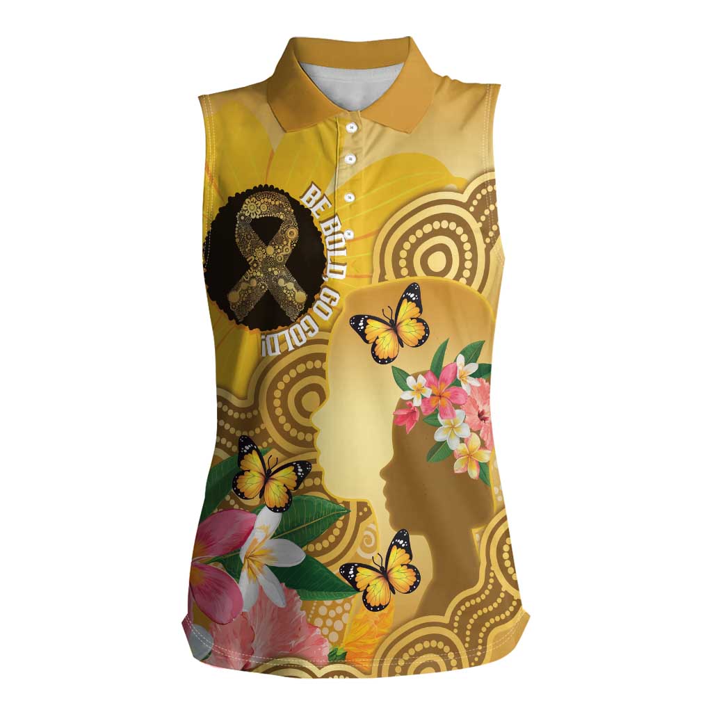 Australia Childhood Cancer Awareness Month Women Sleeveless Polo Shirt Be Bold Go Gold Aboriginal Art
