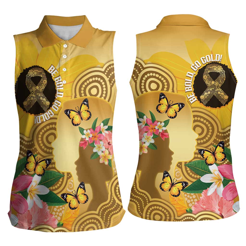 Australia Childhood Cancer Awareness Month Women Sleeveless Polo Shirt Be Bold Go Gold Aboriginal Art