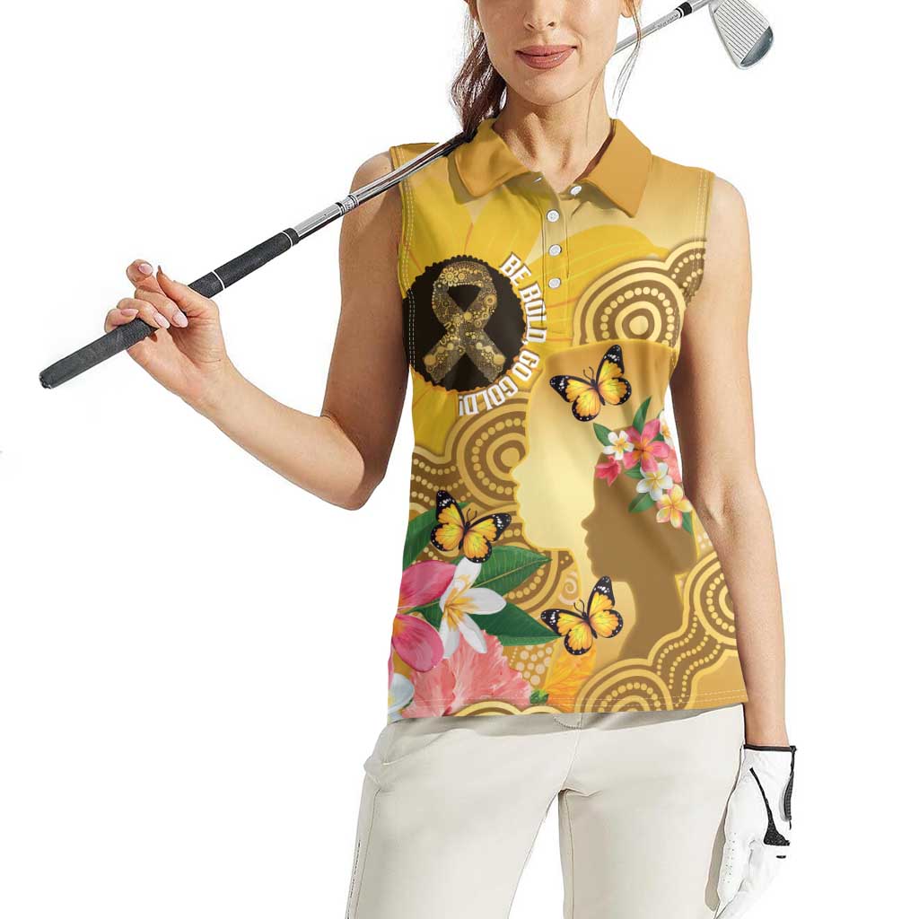 Australia Childhood Cancer Awareness Month Women Sleeveless Polo Shirt Be Bold Go Gold Aboriginal Art