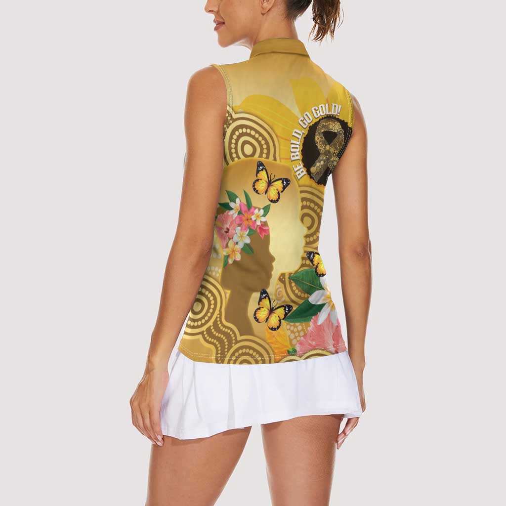 Australia Childhood Cancer Awareness Month Women Sleeveless Polo Shirt Be Bold Go Gold Aboriginal Art