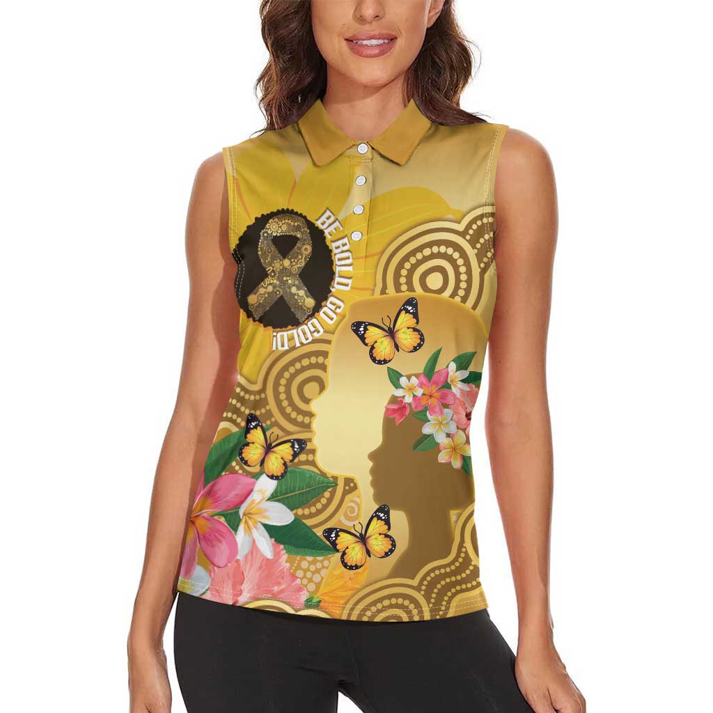 Australia Childhood Cancer Awareness Month Women Sleeveless Polo Shirt Be Bold Go Gold Aboriginal Art