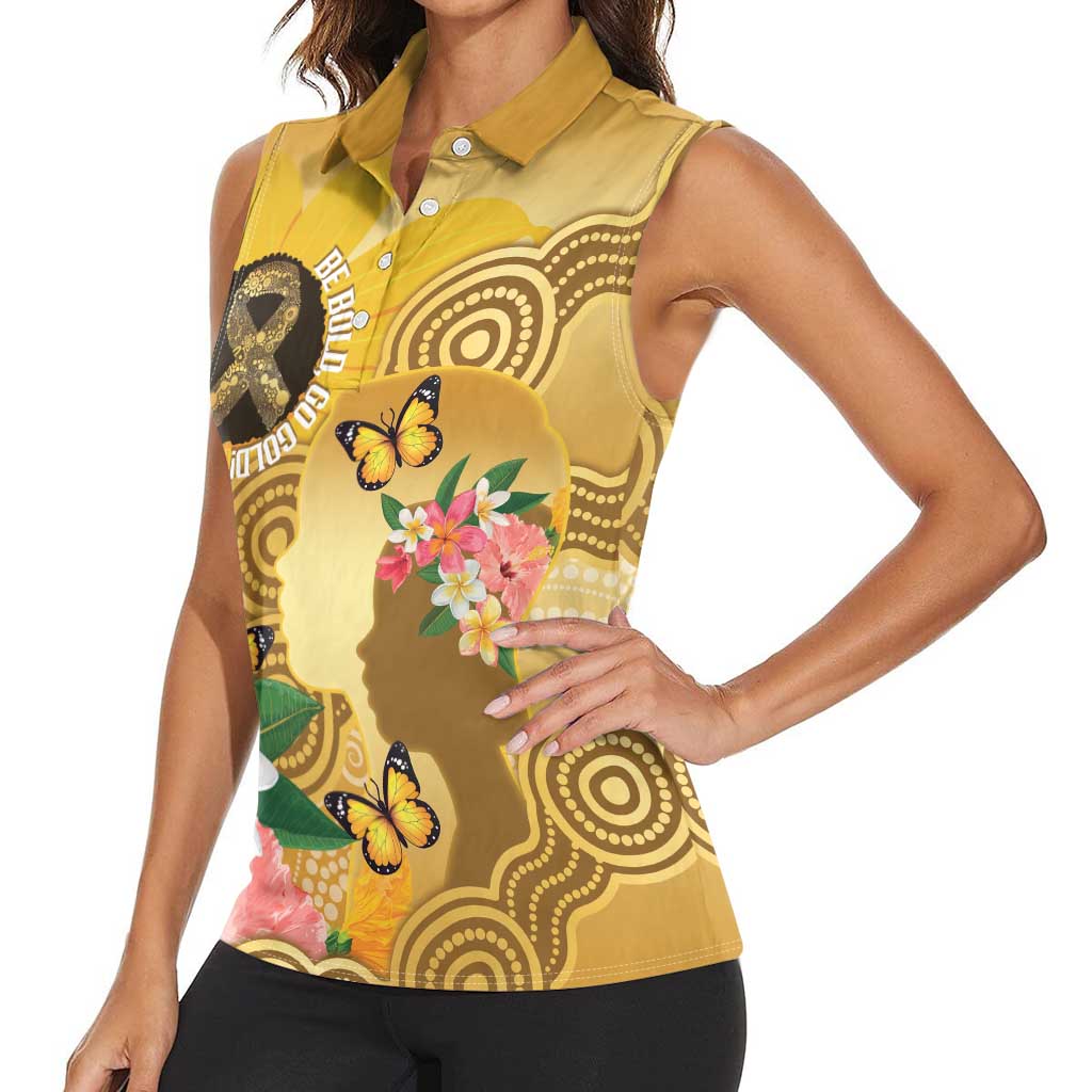 Australia Childhood Cancer Awareness Month Women Sleeveless Polo Shirt Be Bold Go Gold Aboriginal Art
