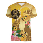 Australia Childhood Cancer Awareness Month Women V-Neck T-Shirt Be Bold Go Gold Aboriginal Art