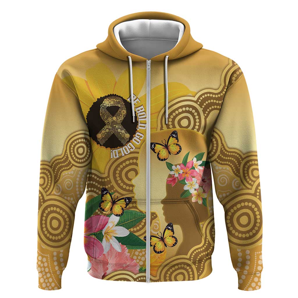 Australia Childhood Cancer Awareness Month Zip Hoodie Be Bold Go Gold Aboriginal Art