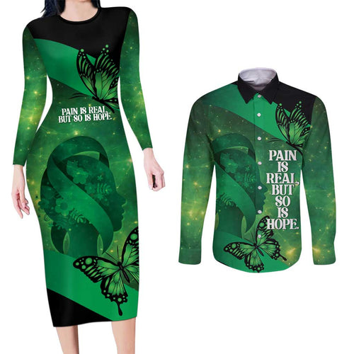 Personalised World Mental Health Awareness Month Couples Matching Long Sleeve Bodycon Dress and Long Sleeve Button Shirt Warriors Brave Strong Galaxy Vibes