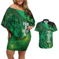 Personalised World Mental Health Awareness Month Couples Matching Off Shoulder Short Dress and Hawaiian Shirt Warriors Brave Strong Galaxy Vibes