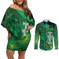 Personalised World Mental Health Awareness Month Couples Matching Off Shoulder Short Dress and Long Sleeve Button Shirt Warriors Brave Strong Galaxy Vibes