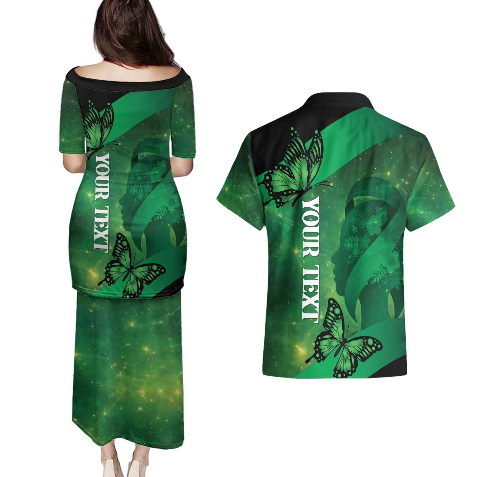 Personalised World Mental Health Awareness Month Couples Matching Puletasi and Hawaiian Shirt Warriors Brave Strong Galaxy Vibes