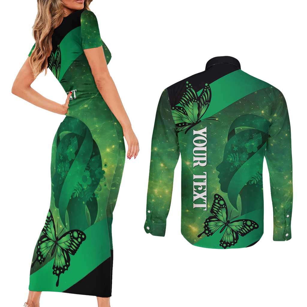 Personalised World Mental Health Awareness Month Couples Matching Short Sleeve Bodycon Dress and Long Sleeve Button Shirt Warriors Brave Strong Galaxy Vibes