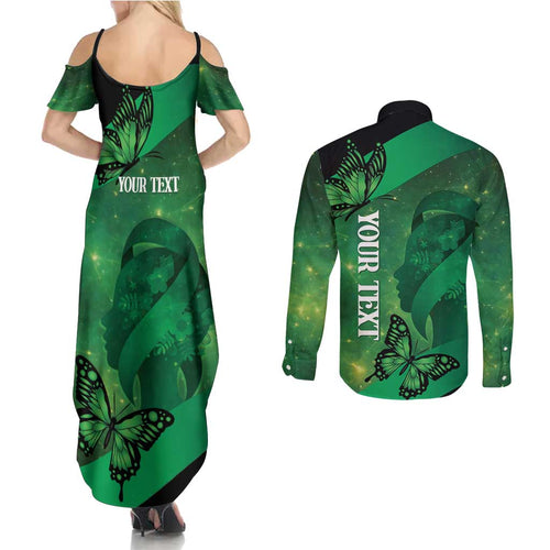 Personalised World Mental Health Awareness Month Couples Matching Summer Maxi Dress and Long Sleeve Button Shirt Warriors Brave Strong Galaxy Vibes