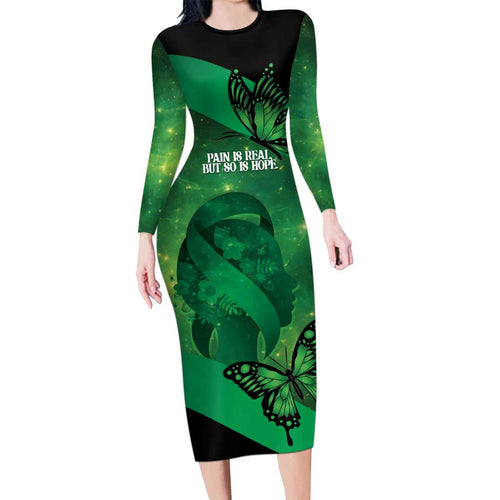Personalised World Mental Health Awareness Month Family Matching Long Sleeve Bodycon Dress and Hawaiian Shirt Warriors Brave Strong Galaxy Vibes