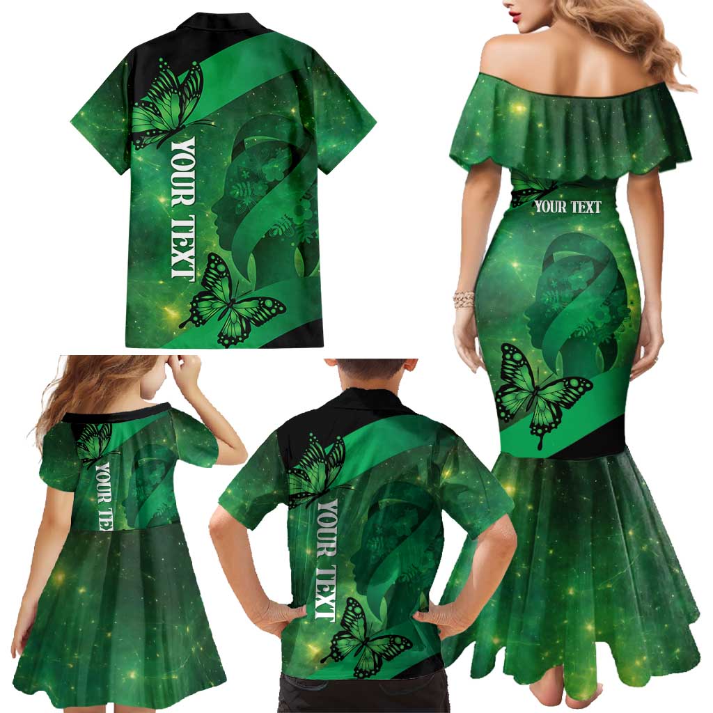 Personalised World Mental Health Awareness Month Family Matching Mermaid Dress and Hawaiian Shirt Warriors Brave Strong Galaxy Vibes