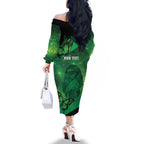 Personalised World Mental Health Awareness Month Family Matching Off The Shoulder Long Sleeve Dress and Hawaiian Shirt Warriors Brave Strong Galaxy Vibes