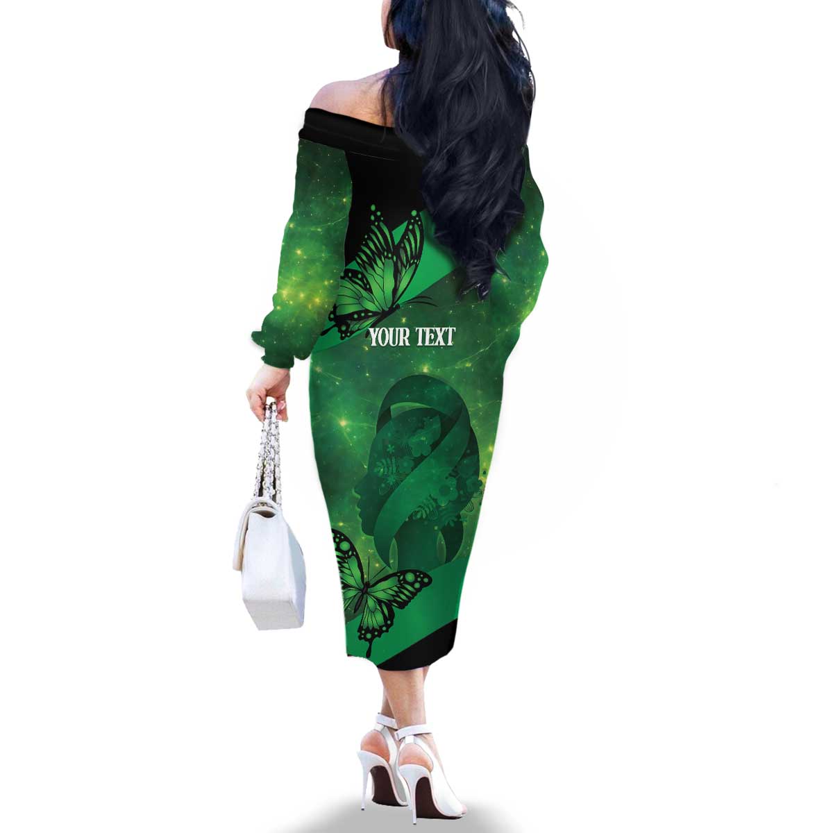 Personalised World Mental Health Awareness Month Family Matching Off The Shoulder Long Sleeve Dress and Hawaiian Shirt Warriors Brave Strong Galaxy Vibes