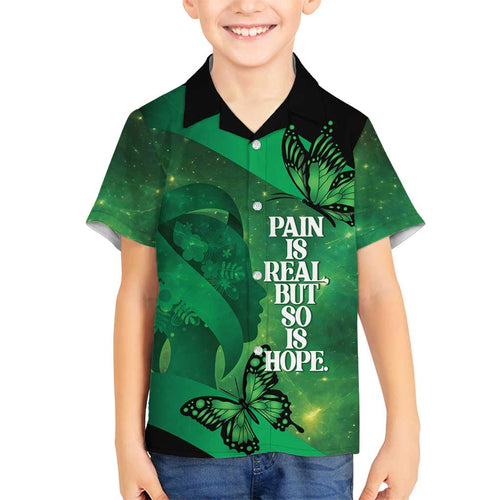 Personalised World Mental Health Awareness Month Family Matching Off Shoulder Maxi Dress and Hawaiian Shirt Warriors Brave Strong Galaxy Vibes