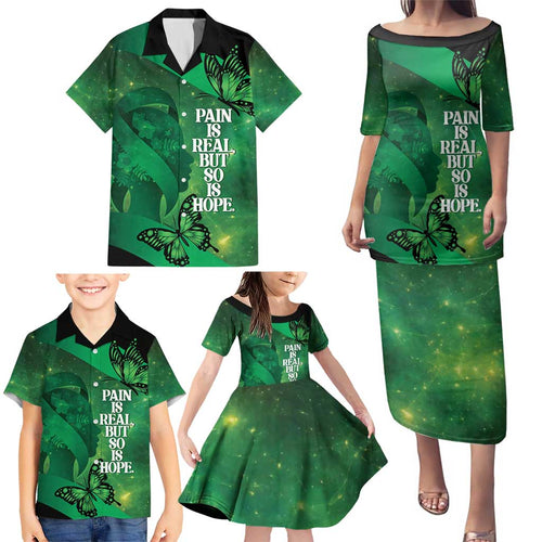 Personalised World Mental Health Awareness Month Family Matching Puletasi and Hawaiian Shirt Warriors Brave Strong Galaxy Vibes
