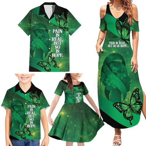 Personalised World Mental Health Awareness Month Family Matching Summer Maxi Dress and Hawaiian Shirt Warriors Brave Strong Galaxy Vibes