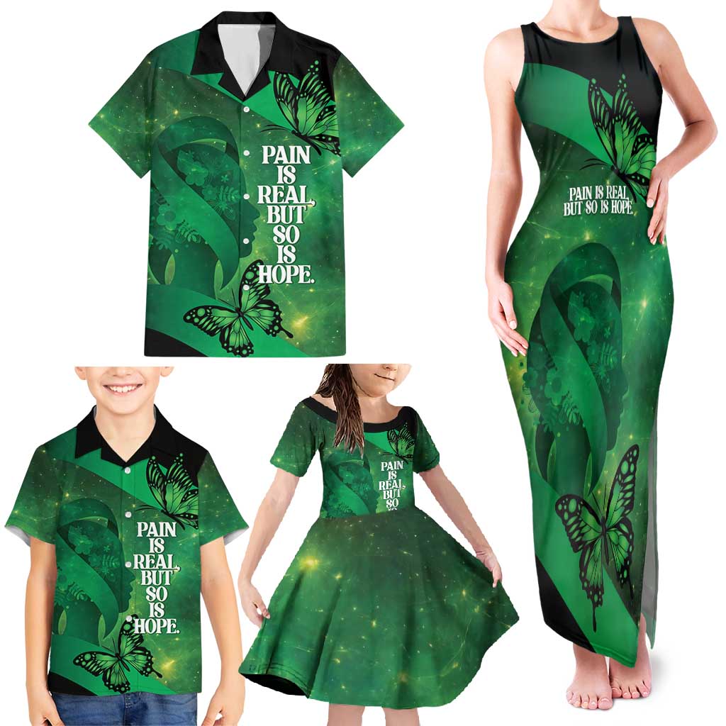 Personalised World Mental Health Awareness Month Family Matching Tank Maxi Dress and Hawaiian Shirt Warriors Brave Strong Galaxy Vibes