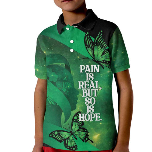 Personalised World Mental Health Awareness Month Kid Polo Shirt Warriors Brave Strong Galaxy Vibes