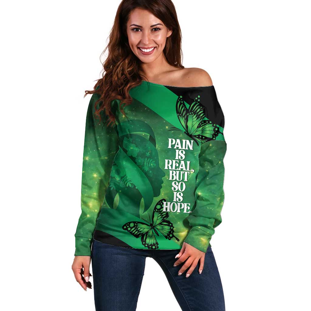 Personalised World Mental Health Awareness Month Off Shoulder Sweater Warriors Brave Strong Galaxy Vibes