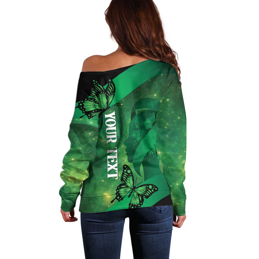 Personalised World Mental Health Awareness Month Off Shoulder Sweater Warriors Brave Strong Galaxy Vibes
