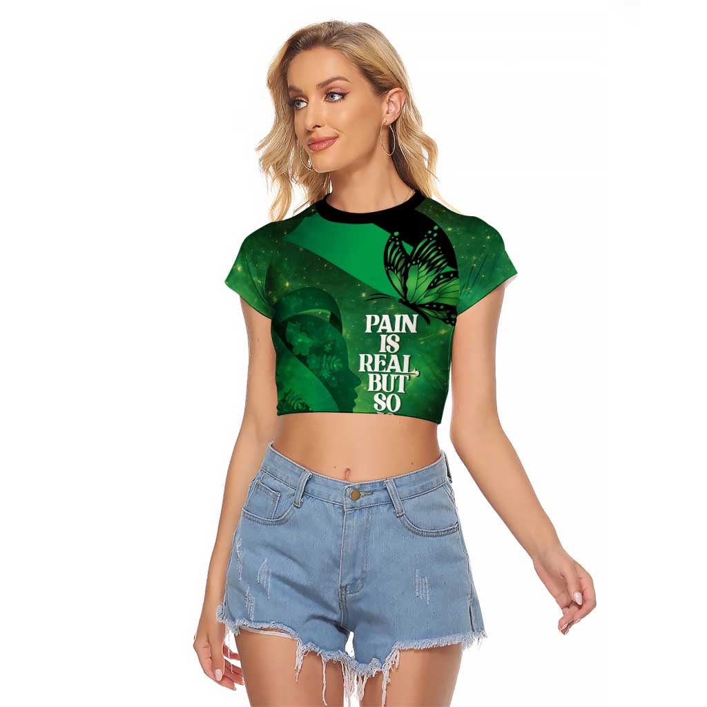 Personalised World Mental Health Awareness Month Raglan Cropped T Shirt Warriors Brave Strong Galaxy Vibes