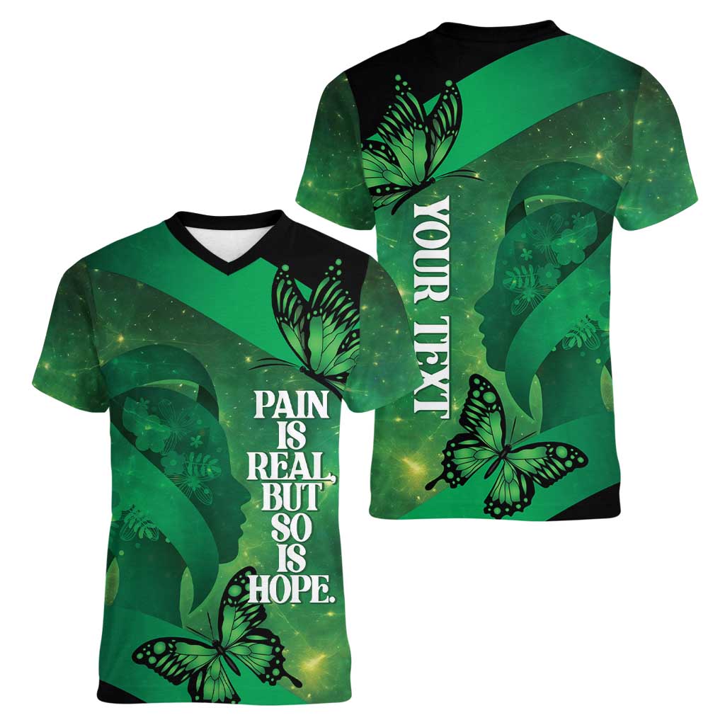 Personalised World Mental Health Awareness Month Women V-Neck T-Shirt Warriors Brave Strong Galaxy Vibes