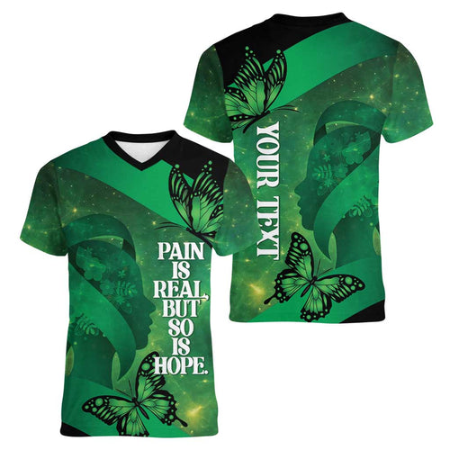 Personalised World Mental Health Awareness Month Women V-Neck T-Shirt Warriors Brave Strong Galaxy Vibes