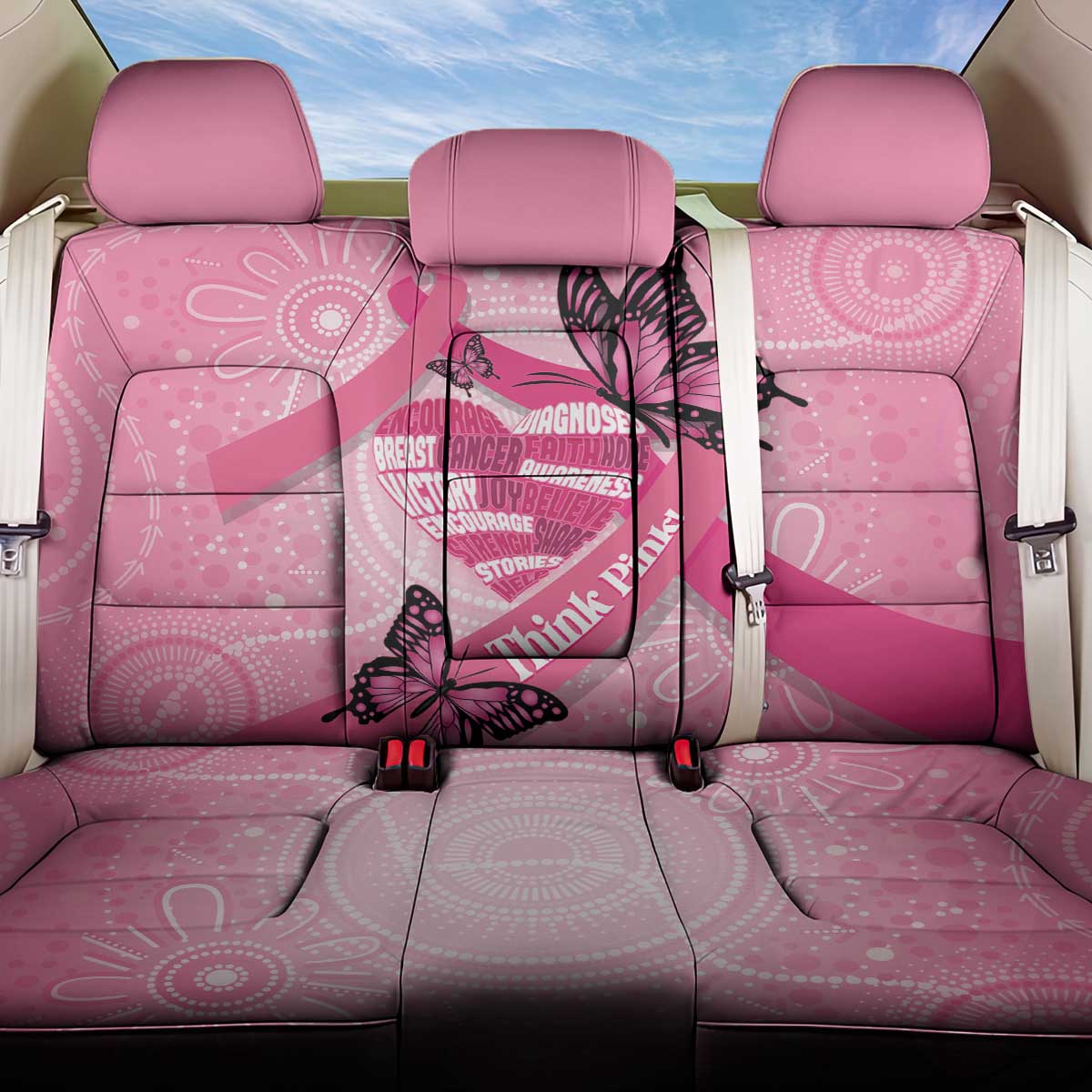 Australia Breast Cancer Awareness Month Back Car Seat Cover Pink Ribbon Mix Butterflies