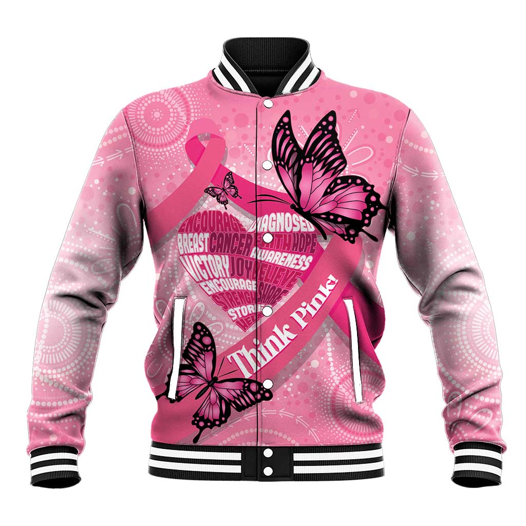 Australia Breast Cancer Awareness Month Baseball Jacket Pink Ribbon Mix Butterflies