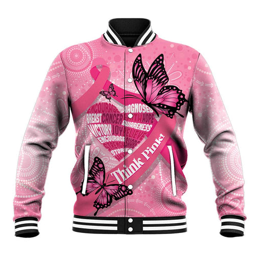 Australia Breast Cancer Awareness Month Baseball Jacket Pink Ribbon Mix Butterflies