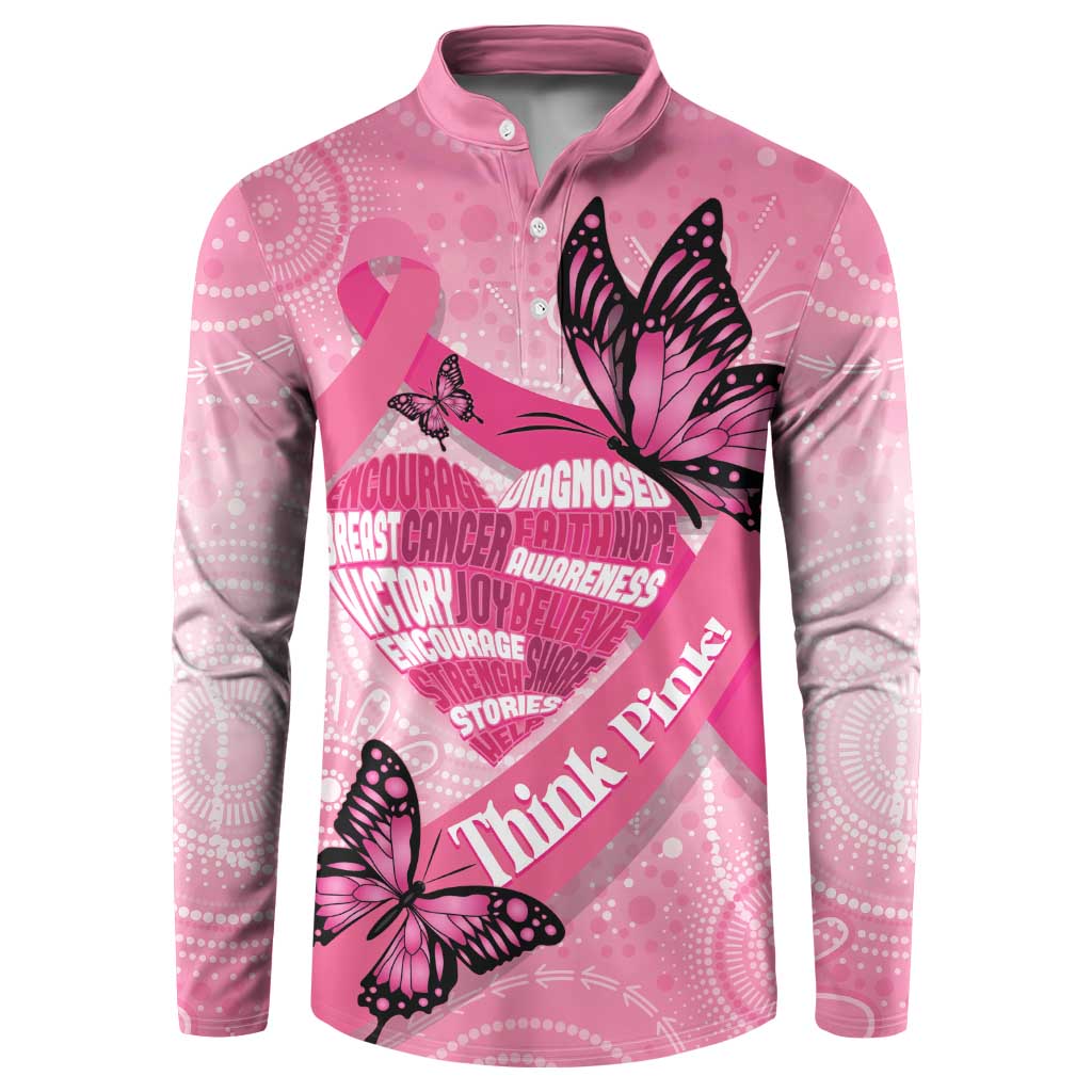 Australia Breast Cancer Awareness Month Button Sweatshirt Pink Ribbon Mix Butterflies