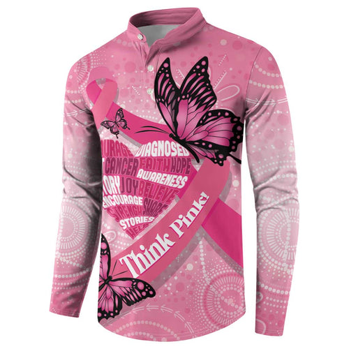 Australia Breast Cancer Awareness Month Button Sweatshirt Pink Ribbon Mix Butterflies