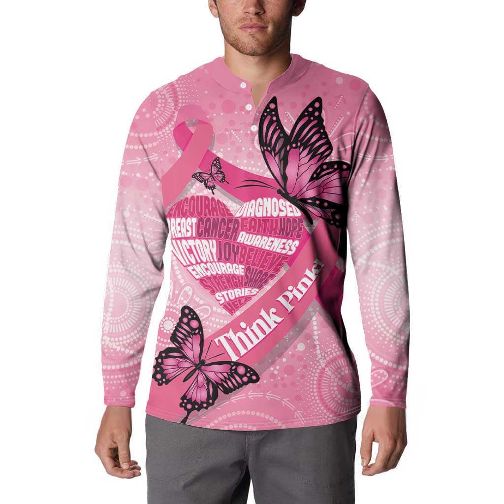 Australia Breast Cancer Awareness Month Button Sweatshirt Pink Ribbon Mix Butterflies