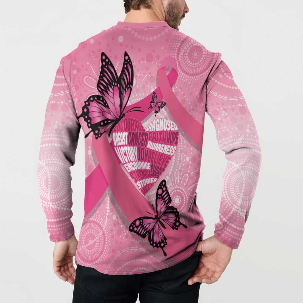 Australia Breast Cancer Awareness Month Button Sweatshirt Pink Ribbon Mix Butterflies