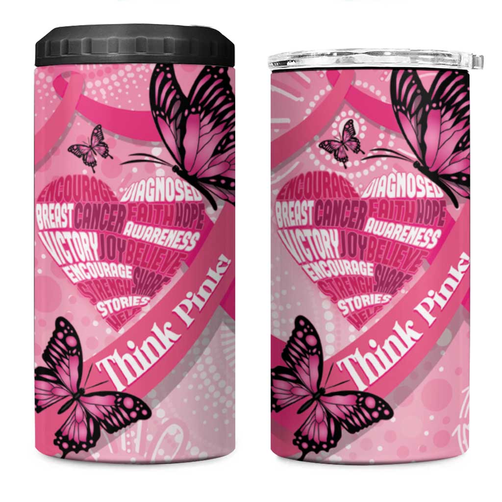 Australia Breast Cancer Awareness Month 4 in 1 Can Cooler Tumbler Pink Ribbon Mix Butterflies