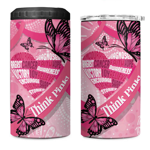 Australia Breast Cancer Awareness Month 4 in 1 Can Cooler Tumbler Pink Ribbon Mix Butterflies