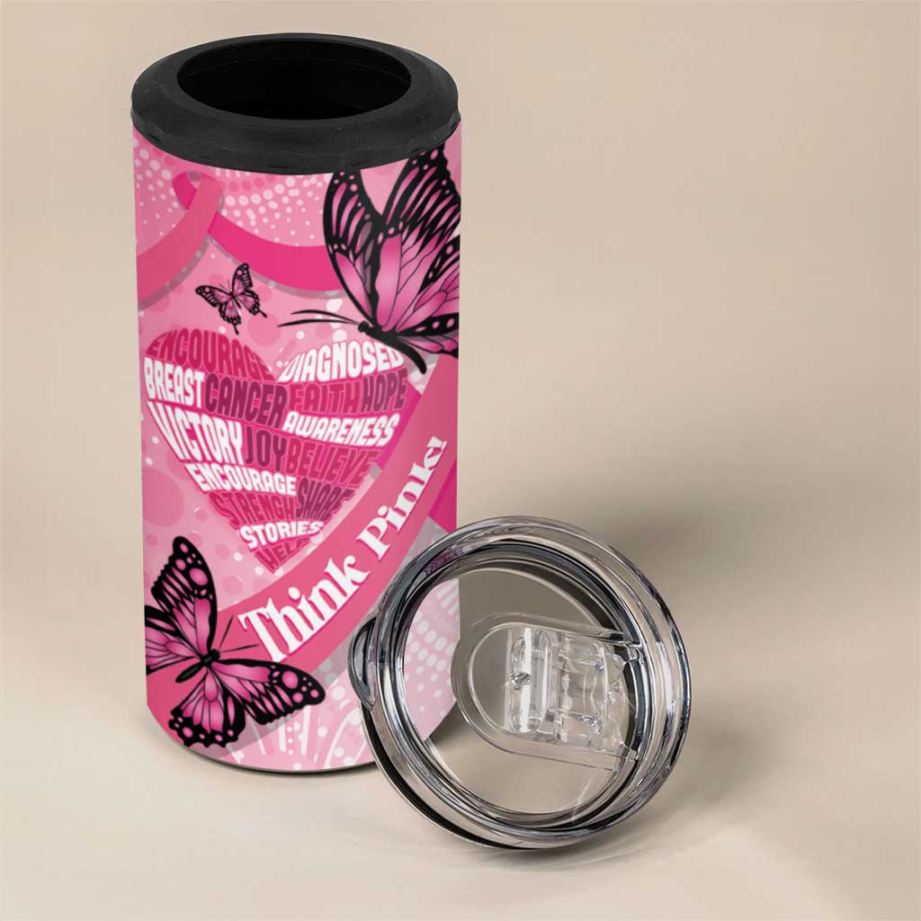 Australia Breast Cancer Awareness Month 4 in 1 Can Cooler Tumbler Pink Ribbon Mix Butterflies