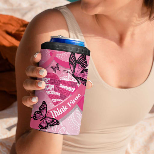 Australia Breast Cancer Awareness Month 4 in 1 Can Cooler Tumbler Pink Ribbon Mix Butterflies