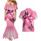 Australia Breast Cancer Awareness Month Couples Matching Mermaid Dress and Hawaiian Shirt Pink Ribbon Mix Butterflies