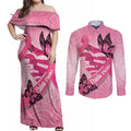 Australia Breast Cancer Awareness Month Couples Matching Off Shoulder Maxi Dress and Long Sleeve Button Shirt Pink Ribbon Mix Butterflies