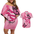 Australia Breast Cancer Awareness Month Couples Matching Off Shoulder Short Dress and Hawaiian Shirt Pink Ribbon Mix Butterflies