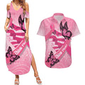Australia Breast Cancer Awareness Month Couples Matching Summer Maxi Dress and Hawaiian Shirt Pink Ribbon Mix Butterflies