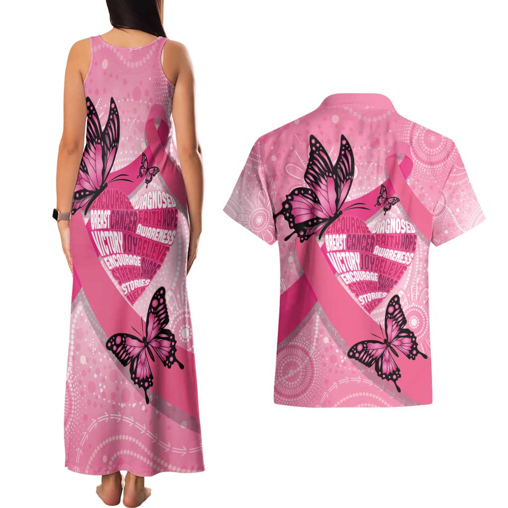 Australia Breast Cancer Awareness Month Couples Matching Tank Maxi Dress and Hawaiian Shirt Pink Ribbon Mix Butterflies