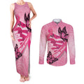 Australia Breast Cancer Awareness Month Couples Matching Tank Maxi Dress and Long Sleeve Button Shirt Pink Ribbon Mix Butterflies