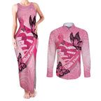 Australia Breast Cancer Awareness Month Couples Matching Tank Maxi Dress and Long Sleeve Button Shirt Pink Ribbon Mix Butterflies