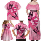 Australia Breast Cancer Awareness Month Family Matching Off Shoulder Maxi Dress and Hawaiian Shirt Pink Ribbon Mix Butterflies