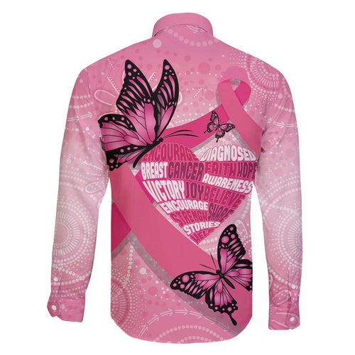 Australia Breast Cancer Awareness Month Family Matching Off Shoulder Maxi Dress and Hawaiian Shirt Pink Ribbon Mix Butterflies