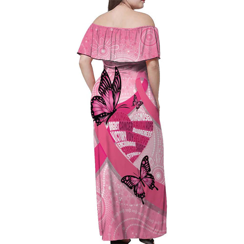 Australia Breast Cancer Awareness Month Family Matching Off Shoulder Maxi Dress and Hawaiian Shirt Pink Ribbon Mix Butterflies